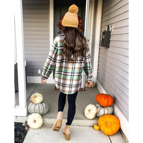 GRAPENT Womens Plaid Flannel Shacket Jacket Button Down Shirt Jackets Long Sleeve CoatsGreen