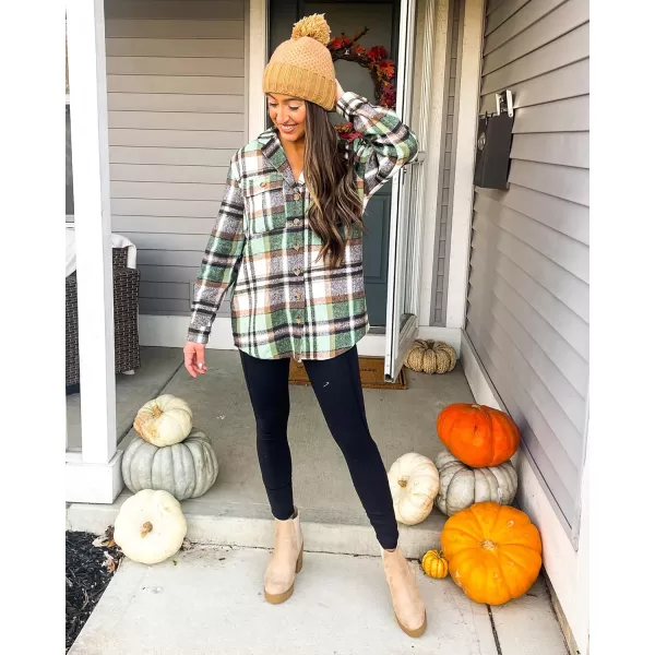 GRAPENT Womens Plaid Flannel Shacket Jacket Button Down Shirt Jackets Long Sleeve CoatsGreen