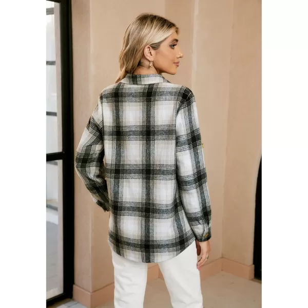 GRAPENT Womens Plaid Flannel Shacket Jacket Button Down Shirt Jackets Long Sleeve CoatsKhaki Plaid