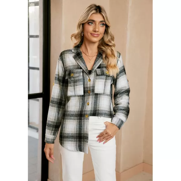 GRAPENT Womens Plaid Flannel Shacket Jacket Button Down Shirt Jackets Long Sleeve CoatsKhaki Plaid