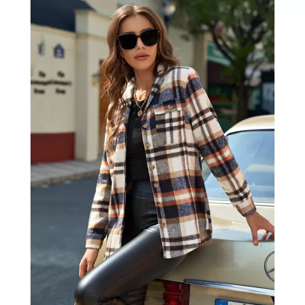 GRAPENT Womens Plaid Flannel Shacket Jacket Button Down Shirt Jackets Long Sleeve CoatsOrange