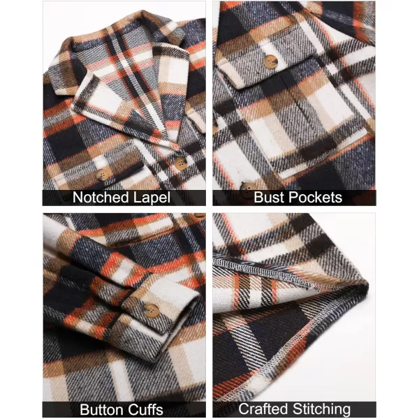 GRAPENT Womens Plaid Flannel Shacket Jacket Button Down Shirt Jackets Long Sleeve CoatsOrange