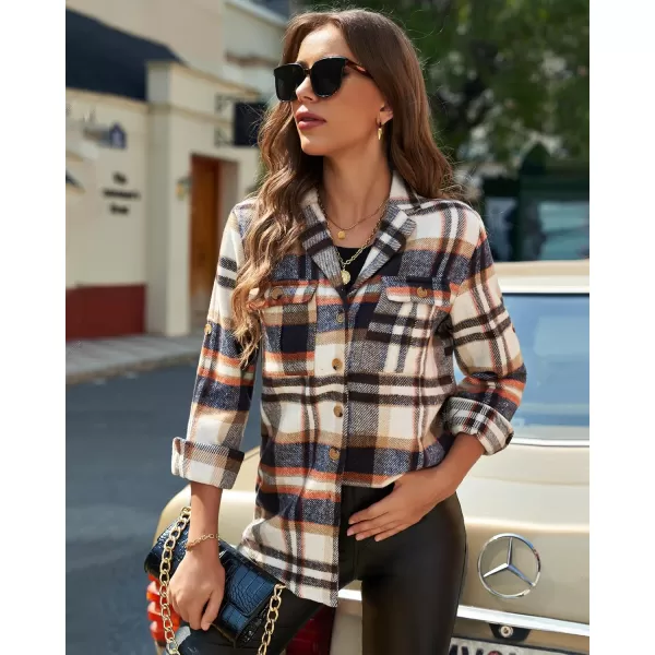 GRAPENT Womens Plaid Flannel Shacket Jacket Button Down Shirt Jackets Long Sleeve CoatsOrange