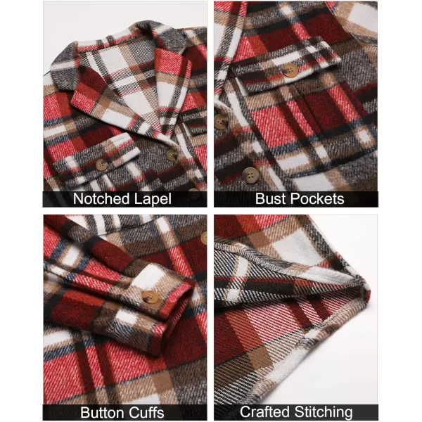 GRAPENT Womens Plaid Flannel Shacket Jacket Button Down Shirt Jackets Long Sleeve CoatsRed