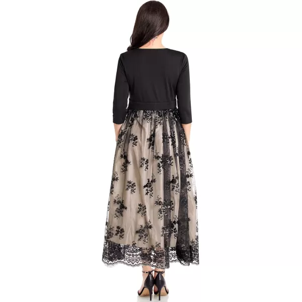 GRAPENT Womens Plus Size Sequin 34 Sleeves Evening Gown Party Long Maxi DressChampagne Black