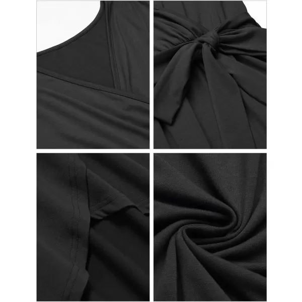 GRAPENT Womens Plus Size Solid V Neck Knee Length 34 Sleeve Hi Lo True Wrap DressBlack  Faux Wrap