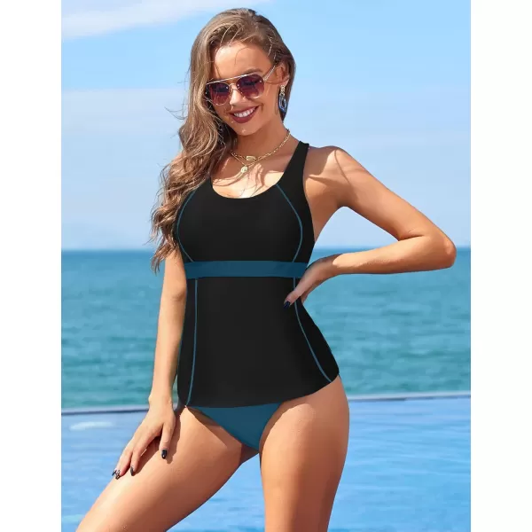 GRAPENT Womens Racerback Colorblock Two Piece Tankini Sets Swimsuit Swimwear