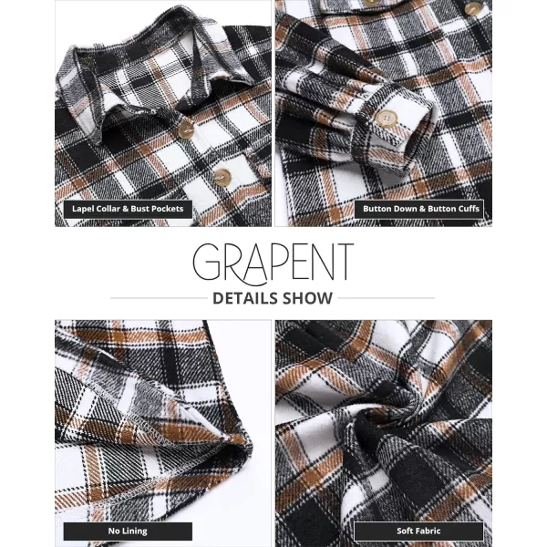 GRAPENT Womens Shacket Jacket Oversized Plaid Flannel Button Down Shirt Jackets Long Sleeve CoatsBlack  Brown Plaid