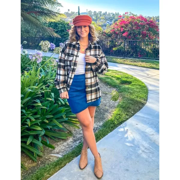 GRAPENT Womens Shacket Jacket Oversized Plaid Flannel Button Down Shirt Jackets Long Sleeve CoatsBlack  Brown Plaid