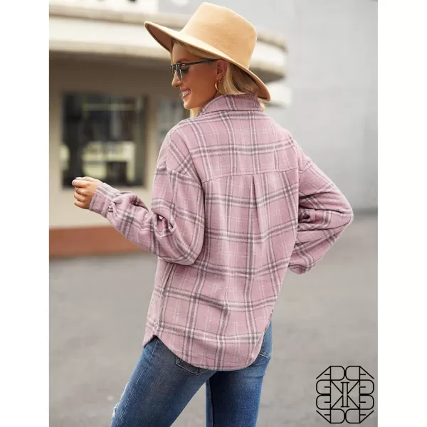 GRAPENT Womens Shacket Jacket Oversized Plaid Flannel Button Down Shirt Jackets Long Sleeve CoatsBleached Mauve Plaid