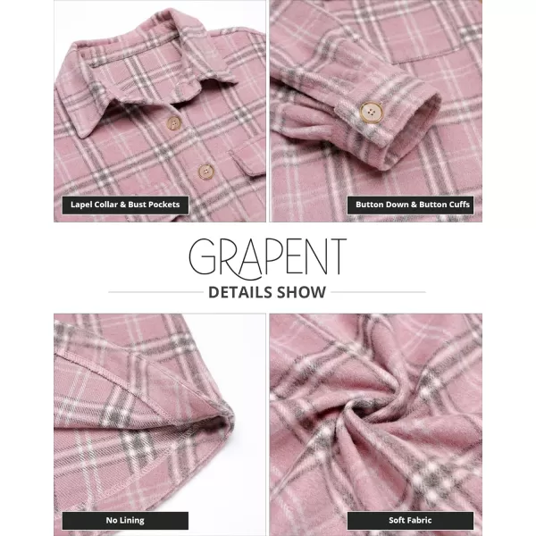 GRAPENT Womens Shacket Jacket Oversized Plaid Flannel Button Down Shirt Jackets Long Sleeve CoatsBleached Mauve Plaid