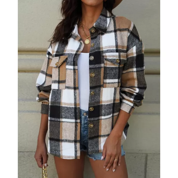 GRAPENT Womens Shacket Jacket Oversized Plaid Flannel Button Down Shirt Jackets Long Sleeve CoatsBrown Plaid