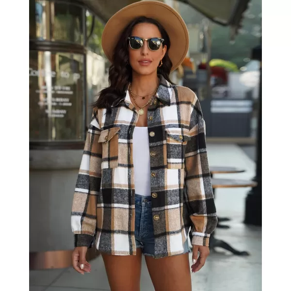 GRAPENT Womens Shacket Jacket Oversized Plaid Flannel Button Down Shirt Jackets Long Sleeve CoatsBrown Plaid