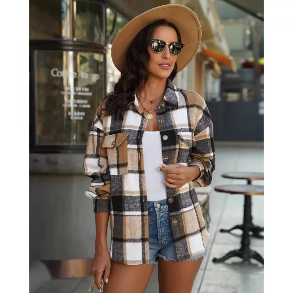 GRAPENT Womens Shacket Jacket Oversized Plaid Flannel Button Down Shirt Jackets Long Sleeve CoatsBrown Plaid