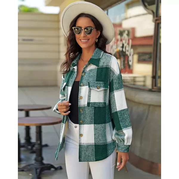GRAPENT Womens Shacket Jacket Oversized Plaid Flannel Button Down Shirt Jackets Long Sleeve CoatsGreen Plaid