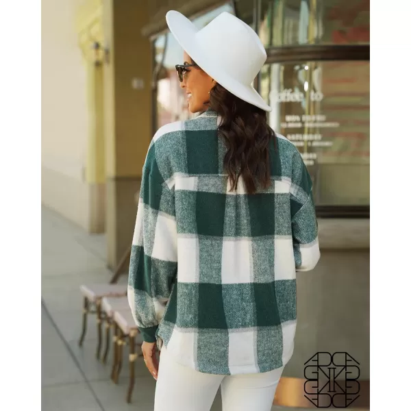 GRAPENT Womens Shacket Jacket Oversized Plaid Flannel Button Down Shirt Jackets Long Sleeve CoatsGreen Plaid