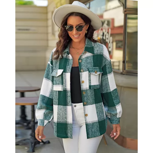 GRAPENT Womens Shacket Jacket Oversized Plaid Flannel Button Down Shirt Jackets Long Sleeve CoatsGreen Plaid