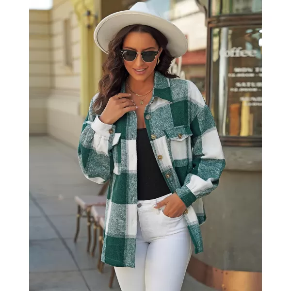 GRAPENT Womens Shacket Jacket Oversized Plaid Flannel Button Down Shirt Jackets Long Sleeve CoatsGreen Plaid