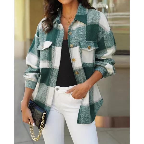 GRAPENT Womens Shacket Jacket Oversized Plaid Flannel Button Down Shirt Jackets Long Sleeve CoatsGreen Plaid