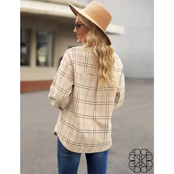 GRAPENT Womens Shacket Jacket Oversized Plaid Flannel Button Down Shirt Jackets Long Sleeve CoatsSand Beige Plaid