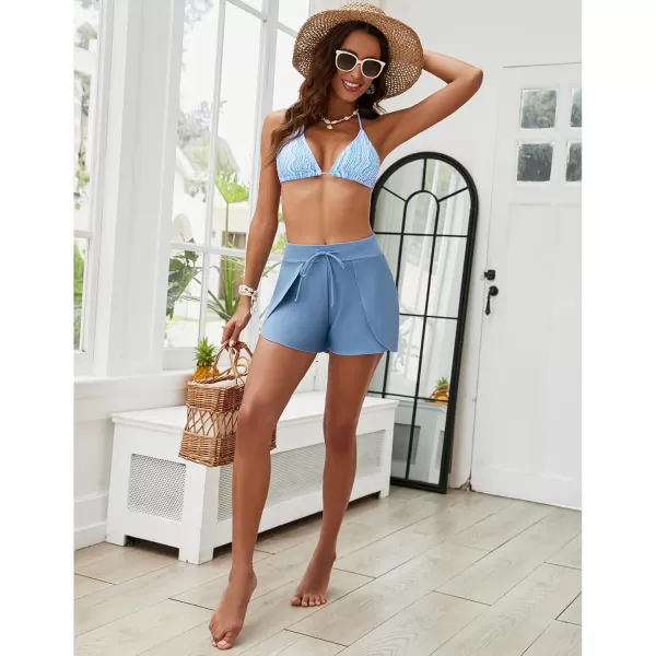 GRAPENT Womens Swim Shorts Bathing Suit Bottoms for Women Board Shorts Drawstring Tulip Swimwear Beach ClothesBlue Gray