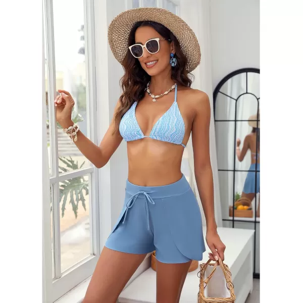 GRAPENT Womens Swim Shorts Bathing Suit Bottoms for Women Board Shorts Drawstring Tulip Swimwear Beach ClothesBlue Gray