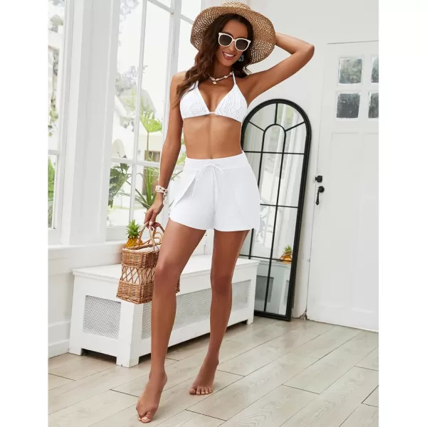 GRAPENT Womens Swim Shorts Bathing Suit Bottoms for Women Board Shorts Drawstring Tulip Swimwear Beach ClothesBrilliant White