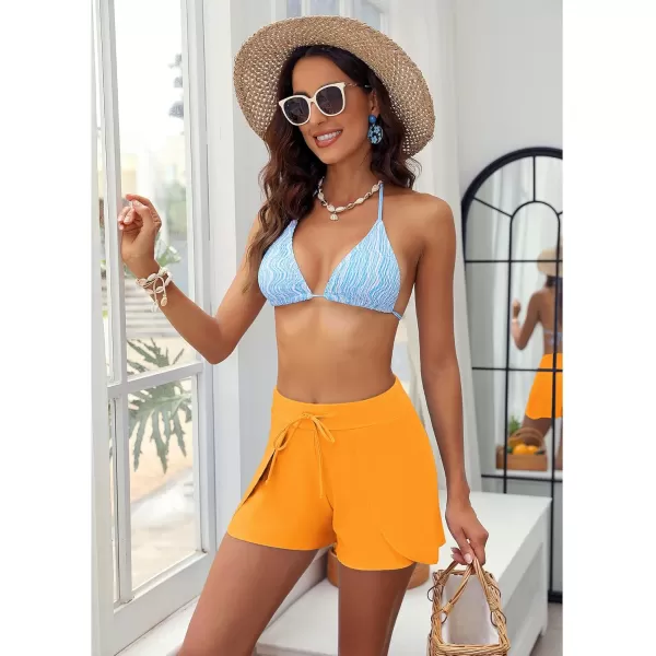 GRAPENT Womens Swim Shorts Bathing Suit Bottoms for Women Board Shorts Drawstring Tulip Swimwear Beach ClothesOrange