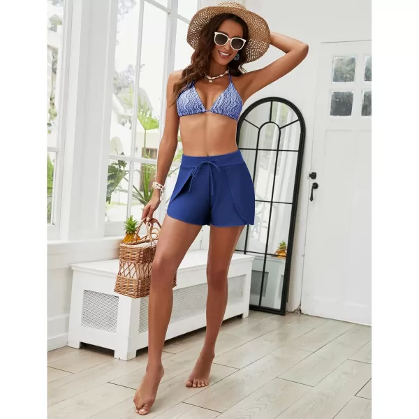GRAPENT Womens Swim Shorts Bathing Suit Bottoms for Women Board Shorts Drawstring Tulip Swimwear Beach ClothesSodalite Blue