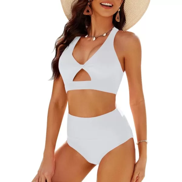 GRAPENT Bikini Sets for Women High Waisted Bathing Suits Cut Out 2 Pieces Swimsuits Beach Outfit Twist Swimming WearWhite