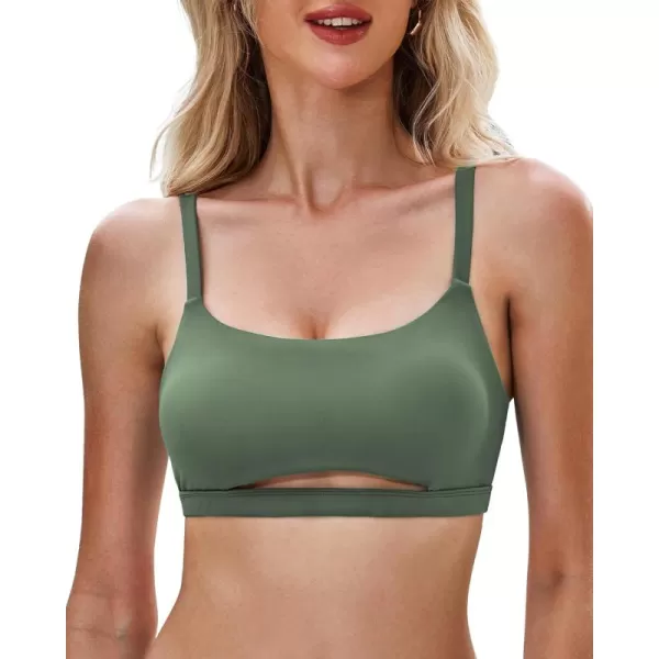 GRAPENT Bikini Tops for Women Cropped Tankini Tops Beach Padded Cut Out Adjustable Spaghetti Straps Swimwear Top OnlyArmy Green