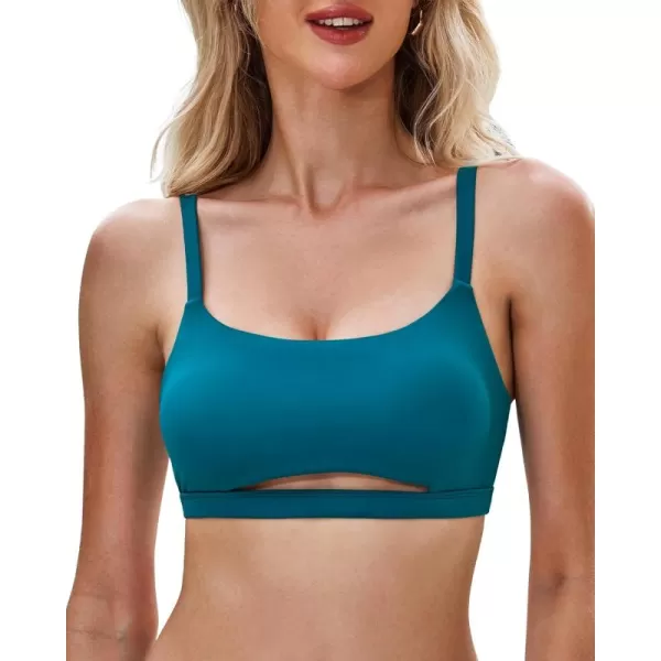 GRAPENT Bikini Tops for Women Cropped Tankini Tops Beach Padded Cut Out Adjustable Spaghetti Straps Swimwear Top OnlyLake Green