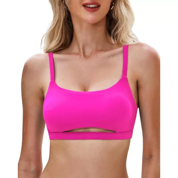 GRAPENT Bikini Tops for Women Cropped Tankini Tops Beach Padded Cut Out Adjustable Spaghetti Straps Swimwear Top OnlyNeon Pink