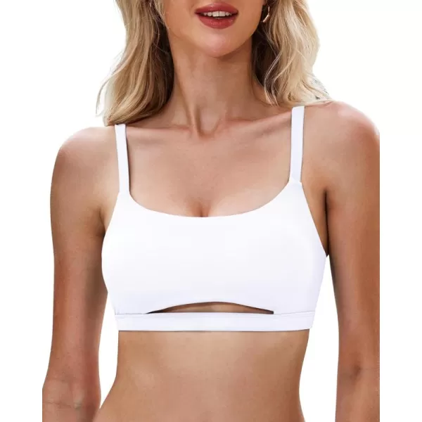 GRAPENT Bikini Tops for Women Cropped Tankini Tops Beach Padded Cut Out Adjustable Spaghetti Straps Swimwear Top OnlyWhite