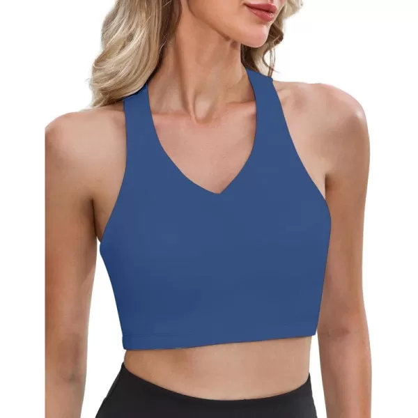 GRAPENT Bikini Tops for Women Cropped Tankini Tops Beach Padded Modest Adjustable Sporty Swimsuit Tank Swimwear Top OnlyGray Blue