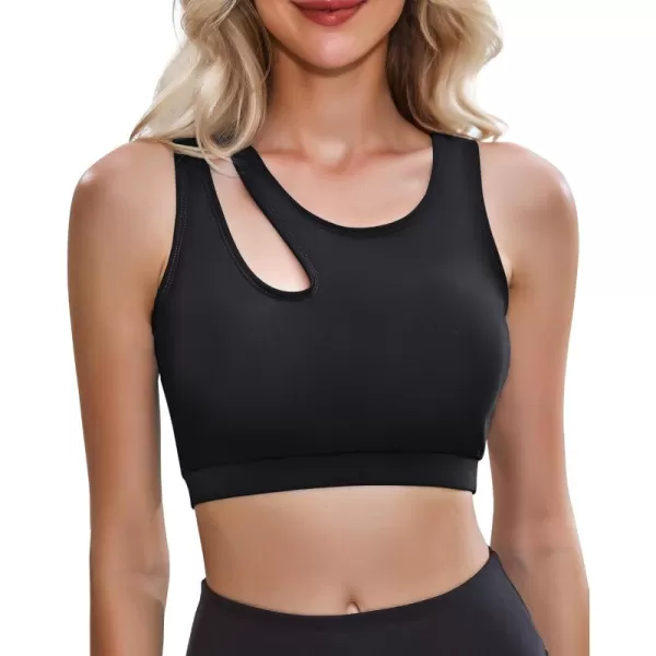 GRAPENT Bikini Tops for Women Cutout Cropped Sporty Tankini Tops Beach Vacation Bathing Suit Padded Swimwear Top OnlyBlack