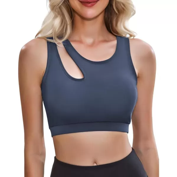 GRAPENT Bikini Tops for Women Cutout Cropped Sporty Tankini Tops Beach Vacation Bathing Suit Padded Swimwear Top OnlyDark Gray