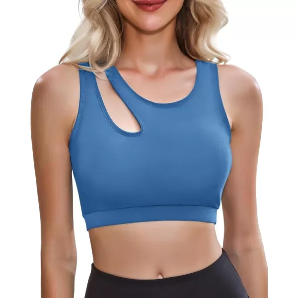 GRAPENT Bikini Tops for Women Cutout Cropped Sporty Tankini Tops Beach Vacation Bathing Suit Padded Swimwear Top OnlyMykonos Blue