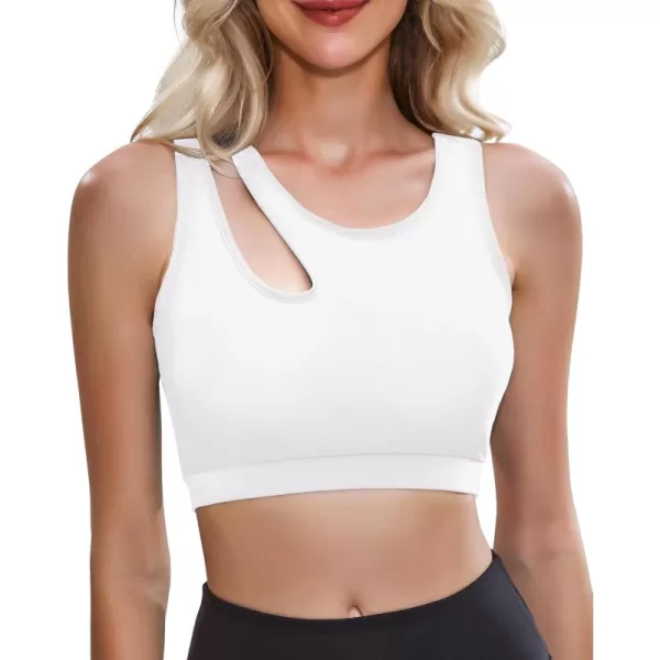 GRAPENT Bikini Tops for Women Cutout Cropped Sporty Tankini Tops Beach Vacation Bathing Suit Padded Swimwear Top OnlyWhite