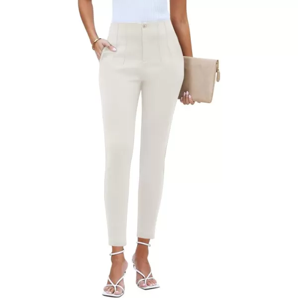 GRAPENT Cropped Pants for Women Dressy Casual High Waisted Pleated Pants Lightweight Stretch Slim Ankle Trousers PantsAlmond Milk