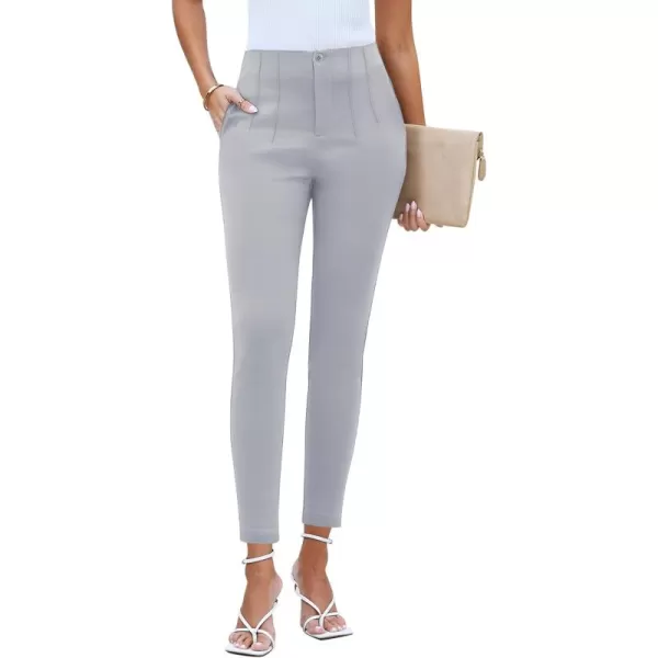 GRAPENT Cropped Pants for Women Dressy Casual High Waisted Pleated Pants Lightweight Stretch Slim Ankle Trousers PantsLight Gray