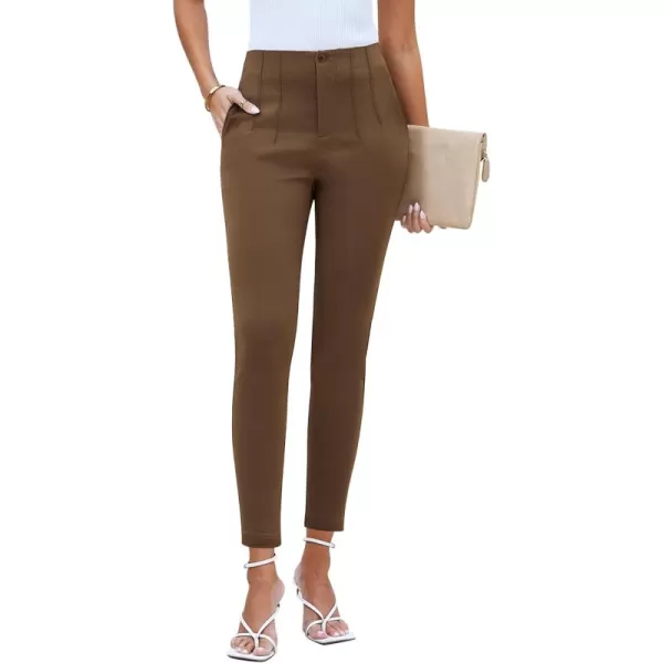 GRAPENT Cropped Pants for Women Dressy Casual High Waisted Pleated Pants Lightweight Stretch Slim Ankle Trousers PantsToffee Brown