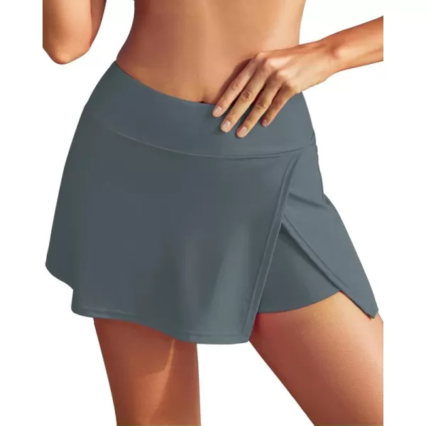GRAPENT Swim Skirt Bottoms for Women High Waisted Bikini Swimsuit Bottom Side Split Bathing Suit Skirts with ShortsGray