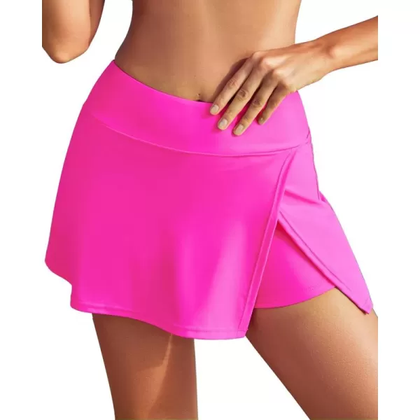 GRAPENT Swim Skirt Bottoms for Women High Waisted Bikini Swimsuit Bottom Side Split Bathing Suit Skirts with ShortsHot Pink