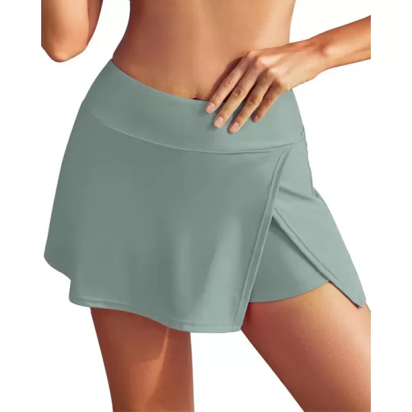 GRAPENT Swim Skirt Bottoms for Women High Waisted Bikini Swimsuit Bottom Side Split Bathing Suit Skirts with ShortsIceberg Green