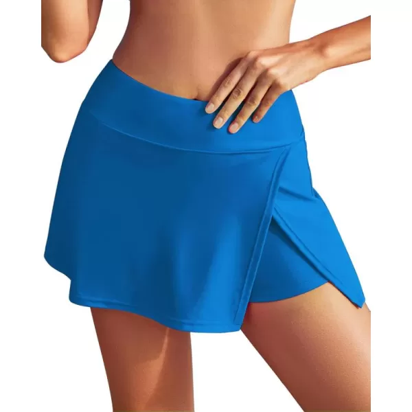 GRAPENT Swim Skirt Bottoms for Women High Waisted Bikini Swimsuit Bottom Side Split Bathing Suit Skirts with ShortsMykonos Blue