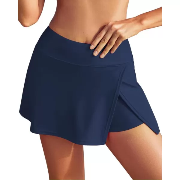 GRAPENT Swim Skirt Bottoms for Women High Waisted Bikini Swimsuit Bottom Side Split Bathing Suit Skirts with ShortsNavy Blue