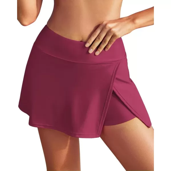 GRAPENT Swim Skirt Bottoms for Women High Waisted Bikini Swimsuit Bottom Side Split Bathing Suit Skirts with ShortsPlum
