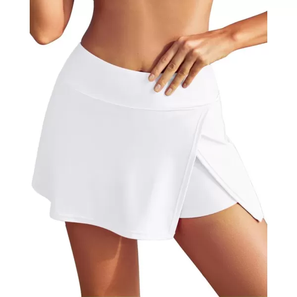 GRAPENT Swim Skirt Bottoms for Women High Waisted Bikini Swimsuit Bottom Side Split Bathing Suit Skirts with ShortsWhite