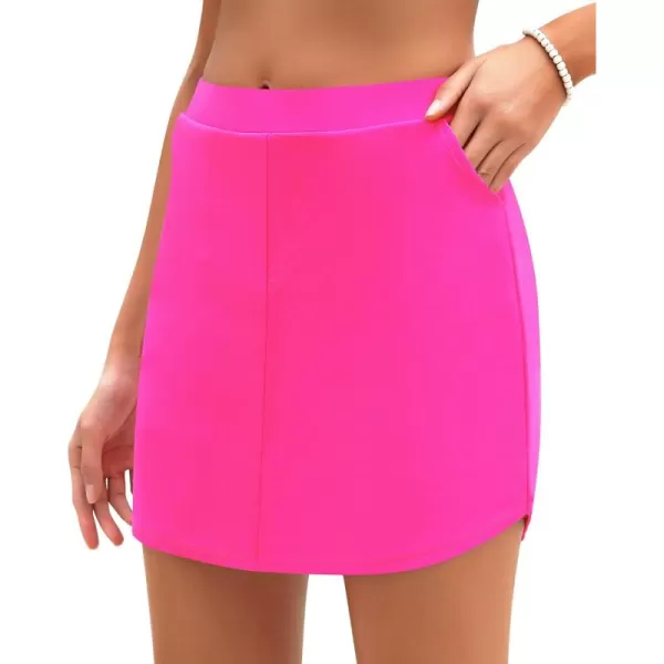 GRAPENT Swim Skirt for Women High Waisted Bathing Suit Bottoms Shorts Swimsuit Modest Bikini Skort Skirts PocketsNeon Pink